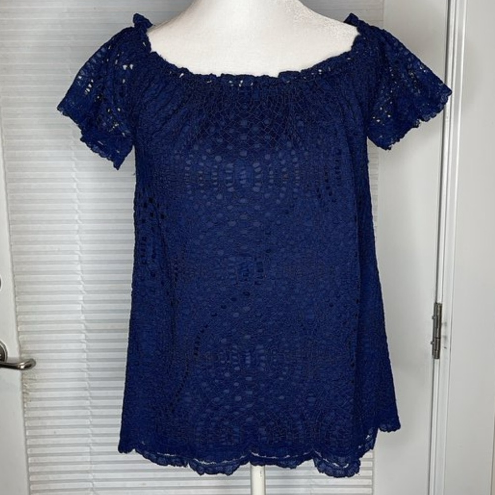 Lilly Pulitzer Marble Off the Shoulder Navy Lace Top Size XS